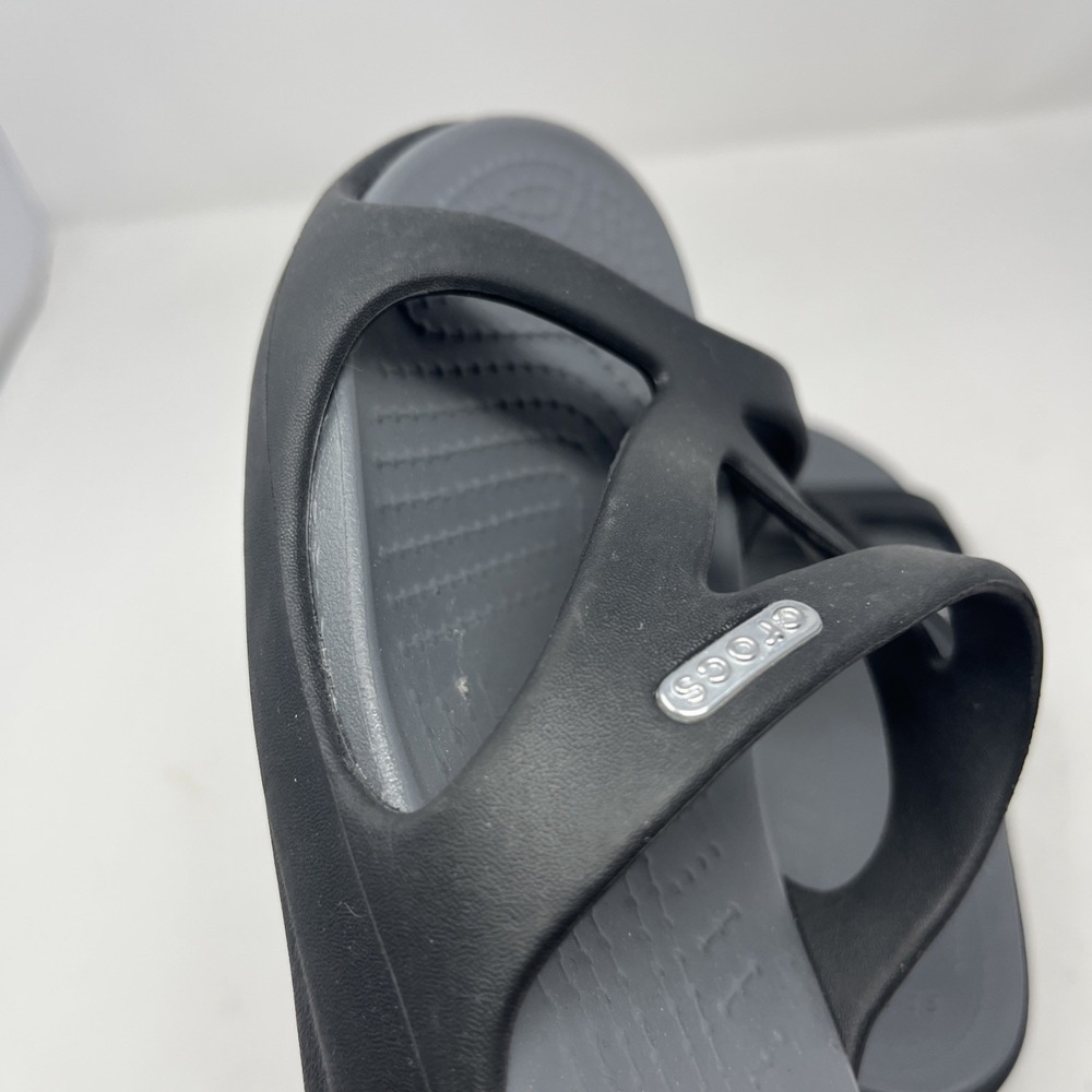 Crocs Hilga Black Gray Slip On Slides Womens Size 10 Wedge Summer Sandal Beach - Picture 11 of 15